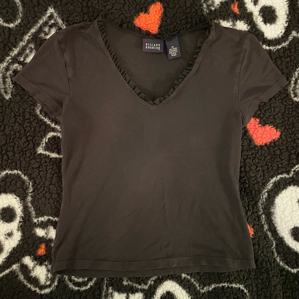 Black V-Neck Lace Tee